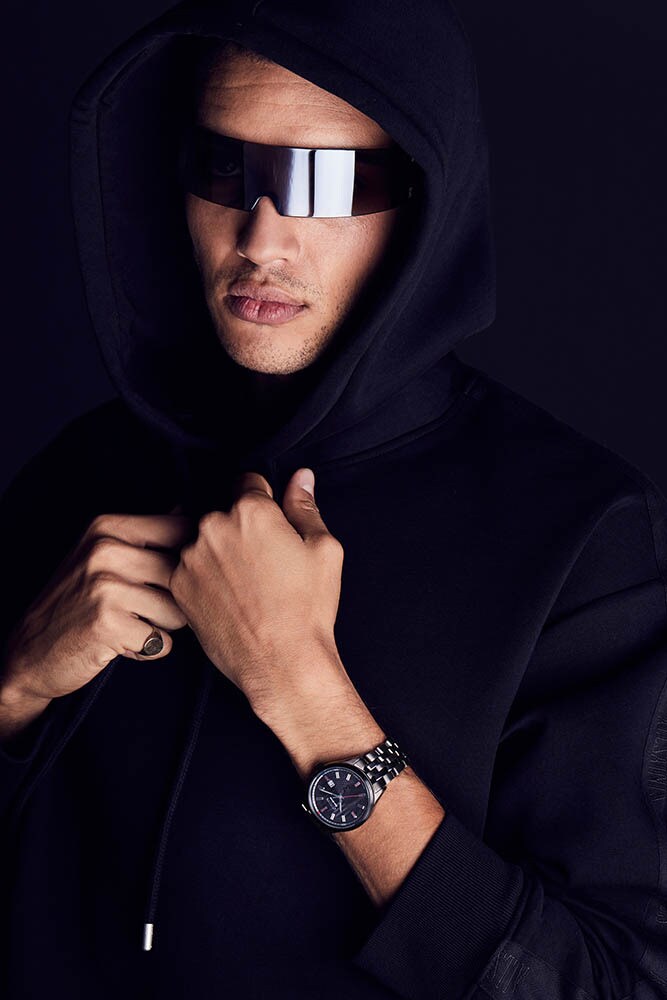 A model wears a Citizen Star Wars watch