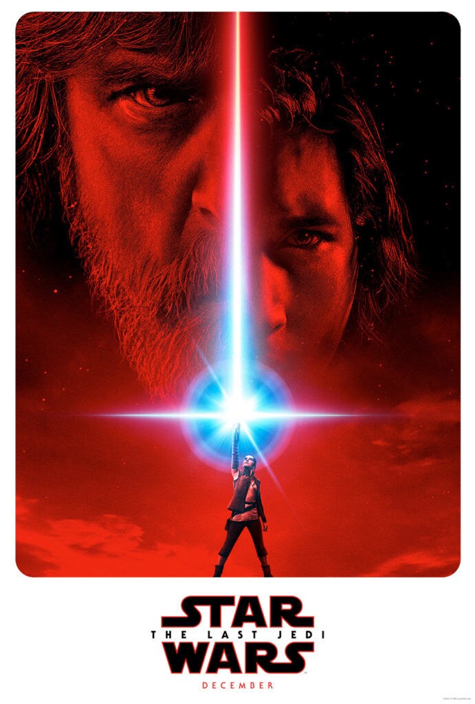 A poster with Luke, Rey, and Kylo Ren from Star Wars: The Last Jedi