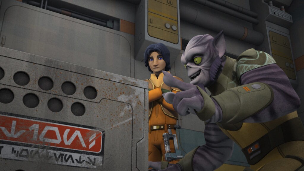 Ezra and Zeb with a puffer pig crate in Star Wars Resistance.