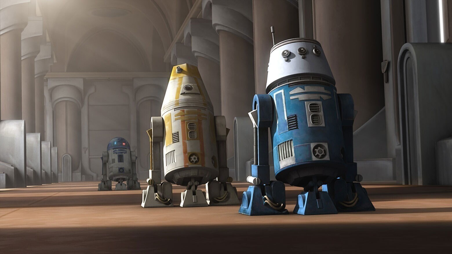 R2-D2, R4, and R5 droids in The Clone Wars