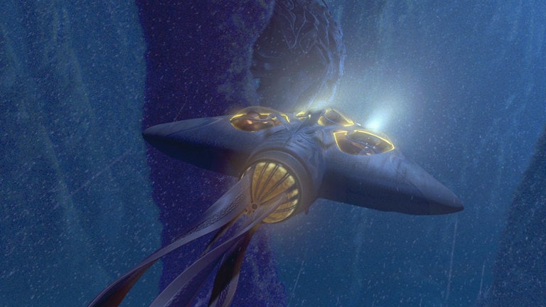 A Gungan bongo travels underwater in Star Wars: The Phantom Menace.