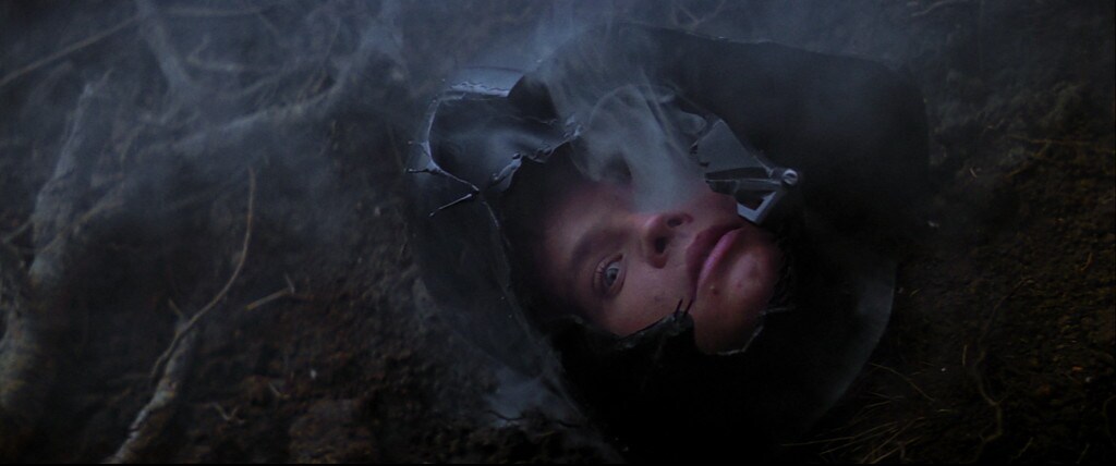 Luke in Darth Vader helmet in The Empire Strikes Back