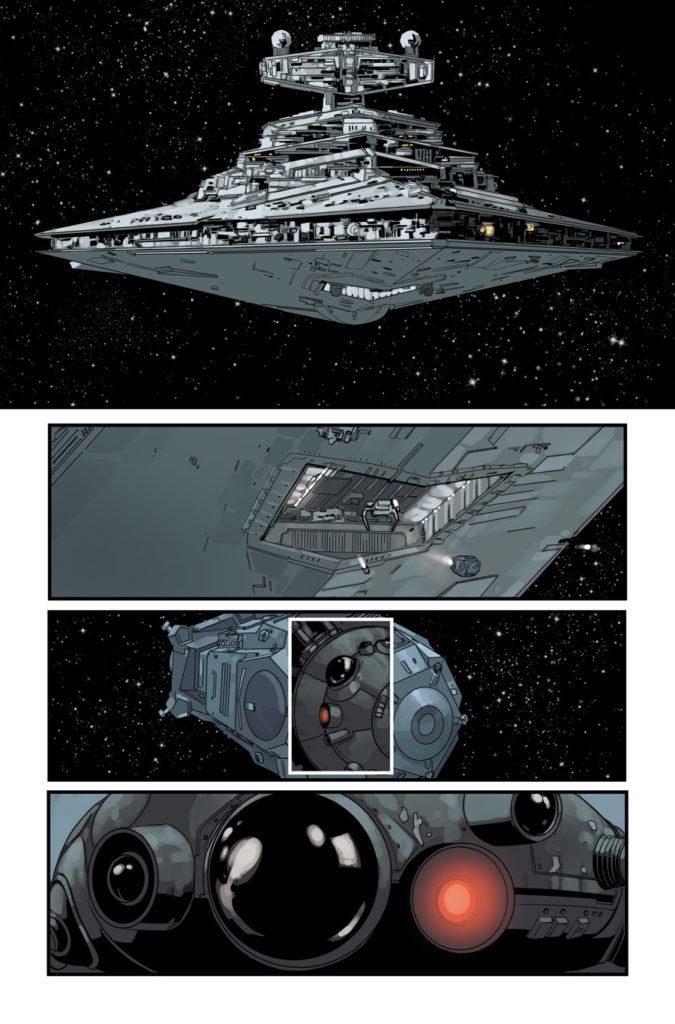 Star Wars #68 page with a Star Destroyer launching probe droids.