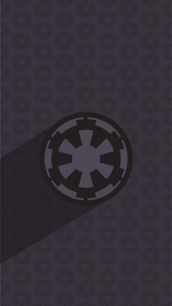 Mobile wallpaper of an Imperial crest on a grey background from starwars.com.