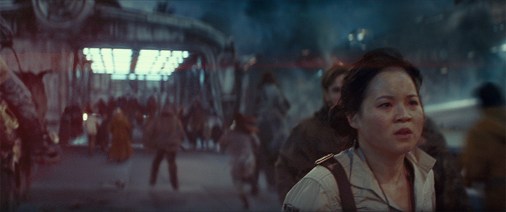 Rose Tico steps forward as Resistance troops load onto transports, in a GIF.