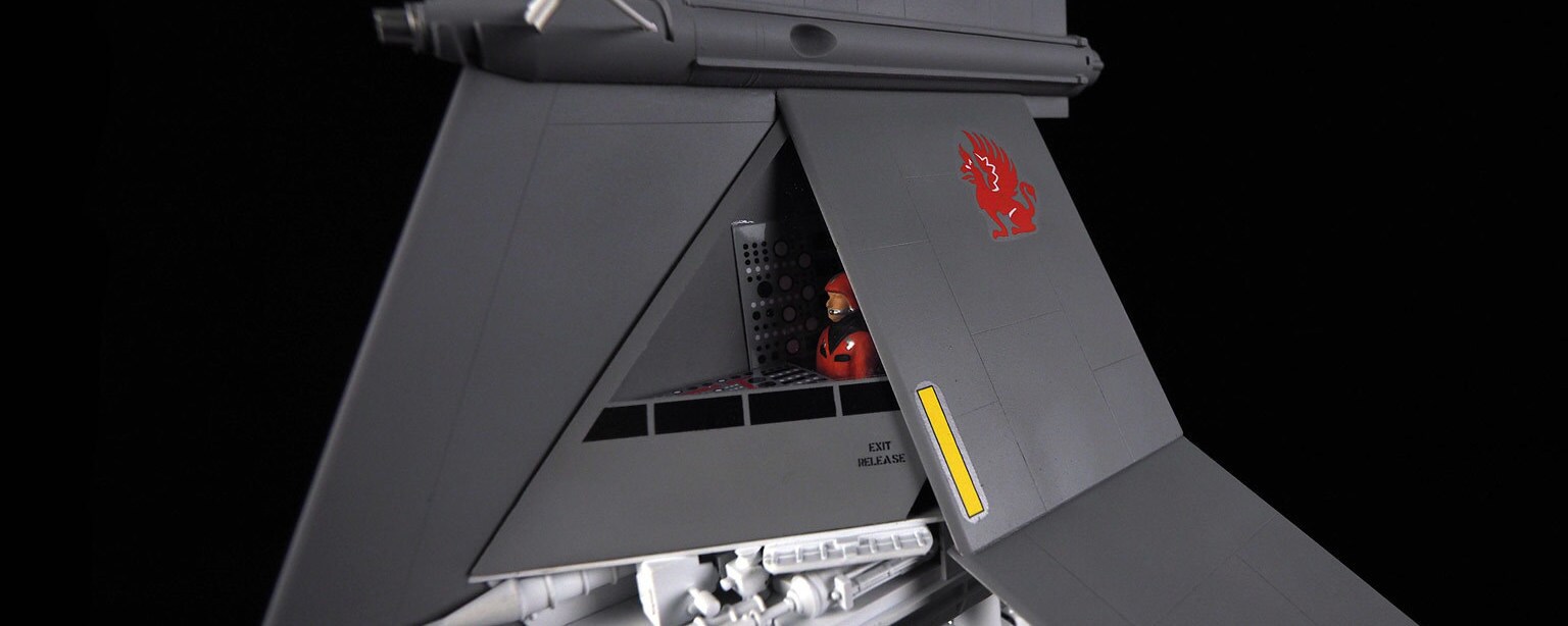 A close-up of the cockpit of a fan-made T-16 Skyhopper model.