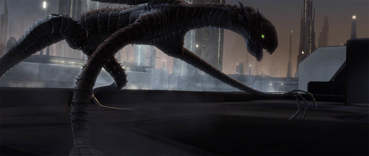 The Zillo Beast atop a Coruscant building