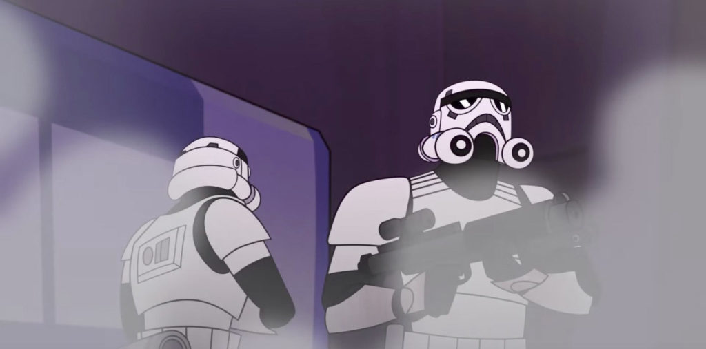 Two stormtroopers on a search in Star Wars Forces of Destiny.