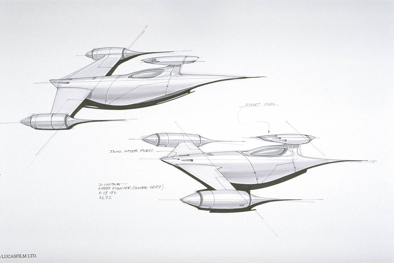 Naboo starfighter front and back concept art by Doug Chiang