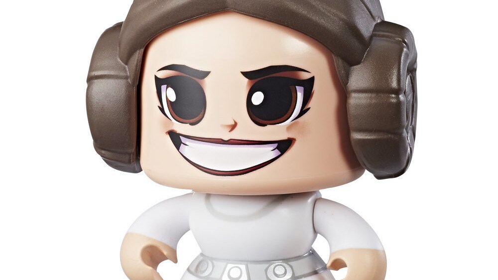 A Princess Leia Star Wars Mighty Muggs collectible figure with a big smile on its face.