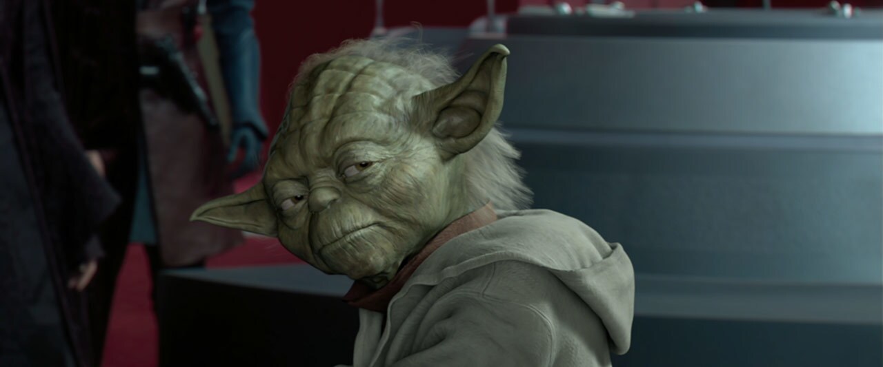 Yoda looking over his shoulder to Palpatine