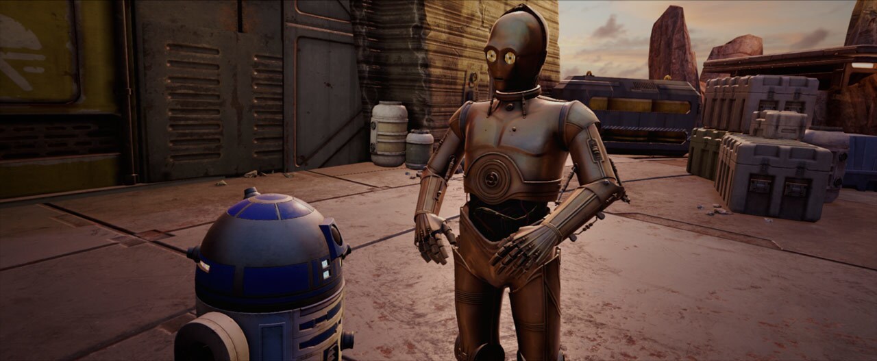 R2-D2 and C-3PO in Star Wars: Tales from the Galaxy's Edge