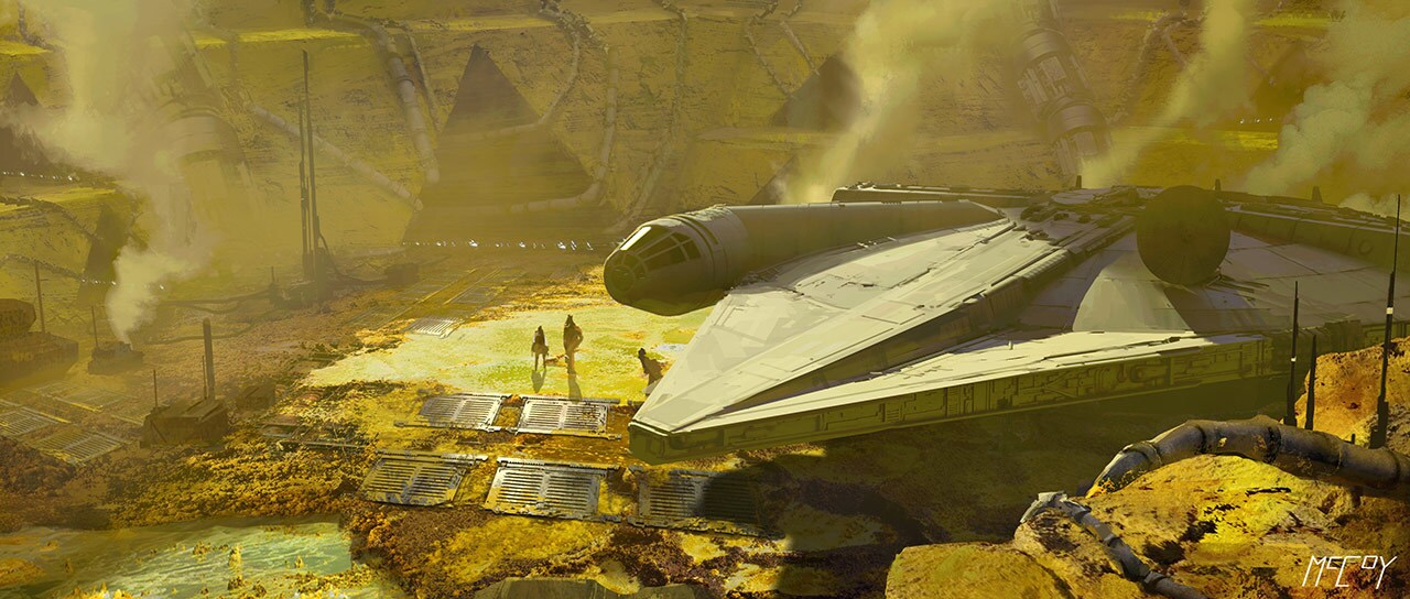 Concept art of the Millennium Falcon for Solo: A Star Wars Story.