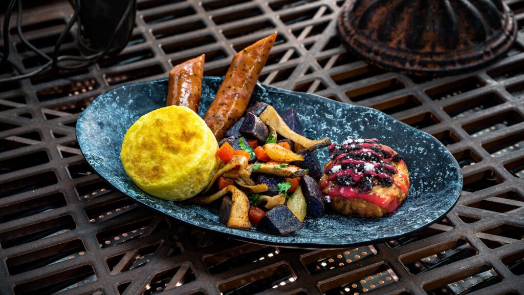 The Bright Suns Morning can be found at Docking Bay 7 Food and Cargo and features threecheese egg bite, pork sausage, purple potato hash and a mini Mustafarian lava roll. (David Nguyen/Disney Parks)