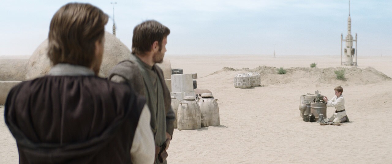 Obi-Wan about to meet Luke with Owen