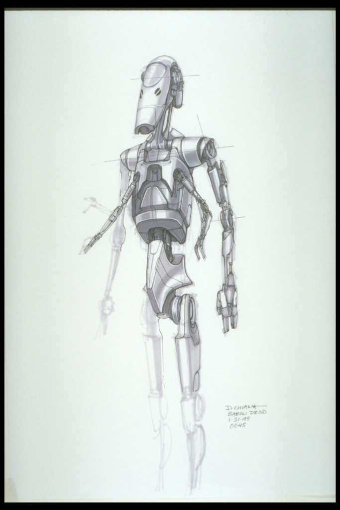 Battle droid concept sketch by Doug Chiang.