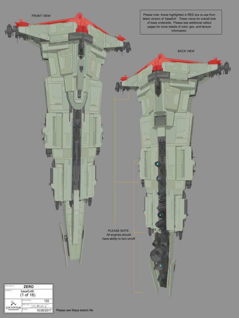 Concept art/turnarounds of the Colossus from Star Wars Resistance.