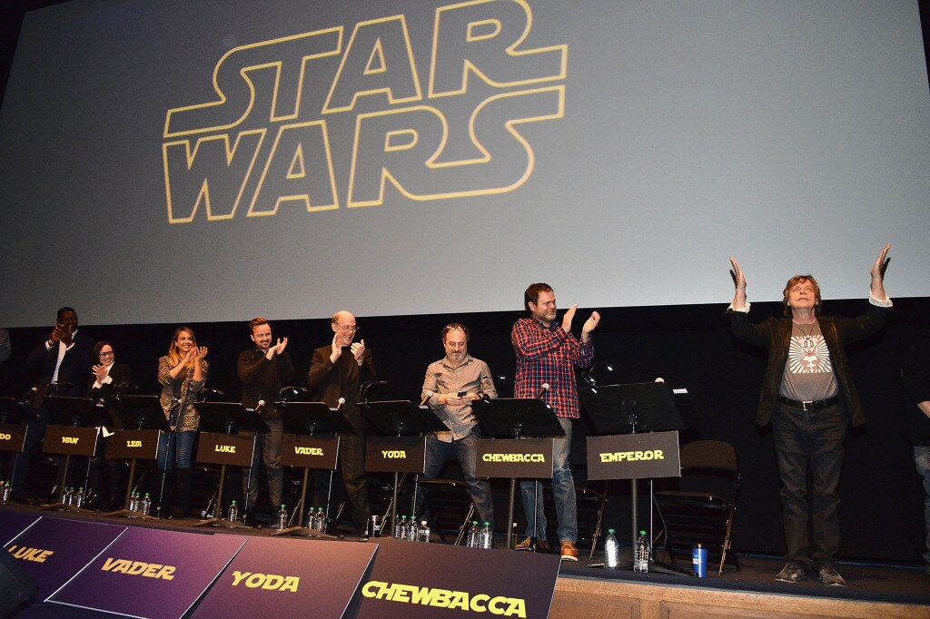 LOS ANGELES, CA - DECEMBER 18:  Jason Reitman, Stephen Merchant, Dennis Haysbert, Ellen Page, Jessica Alba, Aaron Paul, J.K. Simmons, Kevin Pollack, Rainn Wilson and Mark Hamill perform a live reading at the Film Independent Live Read: 