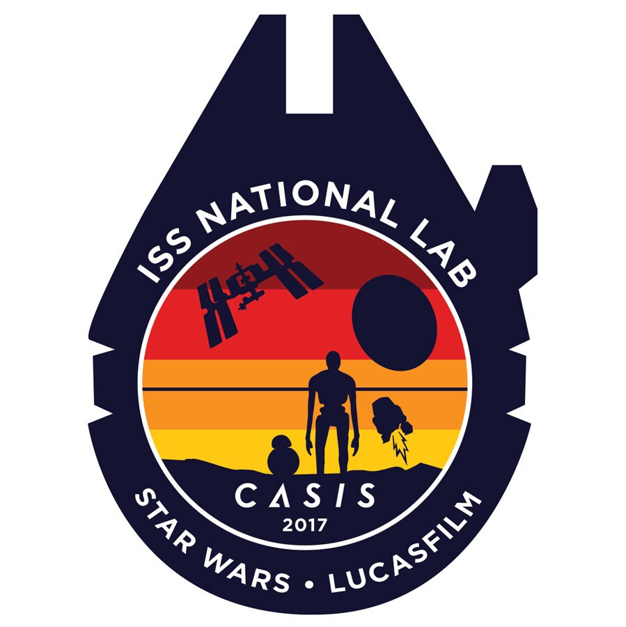 Lucasfilm and the Center for the Advancement of Science in Space (CASIS), unveiled a Star Wars-themed mission patch, which includes Star Wars droids BB-8, K-2SO, Chopper, all inside a Millennium Falcon outline.