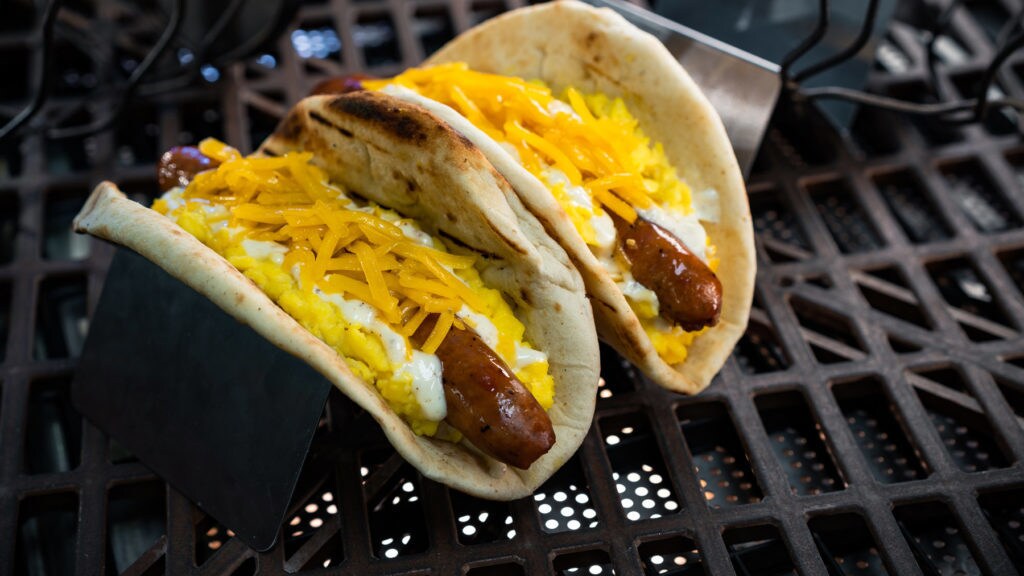 The Ronto Morning Wrap can be found at Ronto Roasters and is scrambled eggs, grilled pork sausage, shredded cheese and peppercorn sauce wrapped in pita. (David Nguyen/Disney Parks).