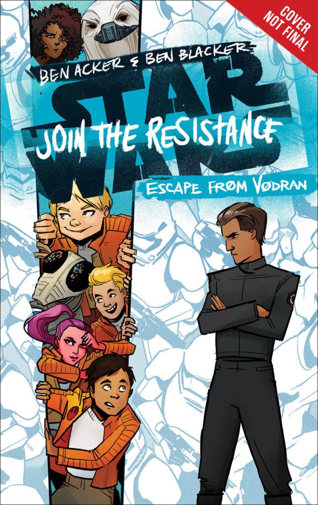 The cover of the book Star Wars: Join the Resistance: Escape from Vodran features the J-Squadron, a group of young Resistance cadets.