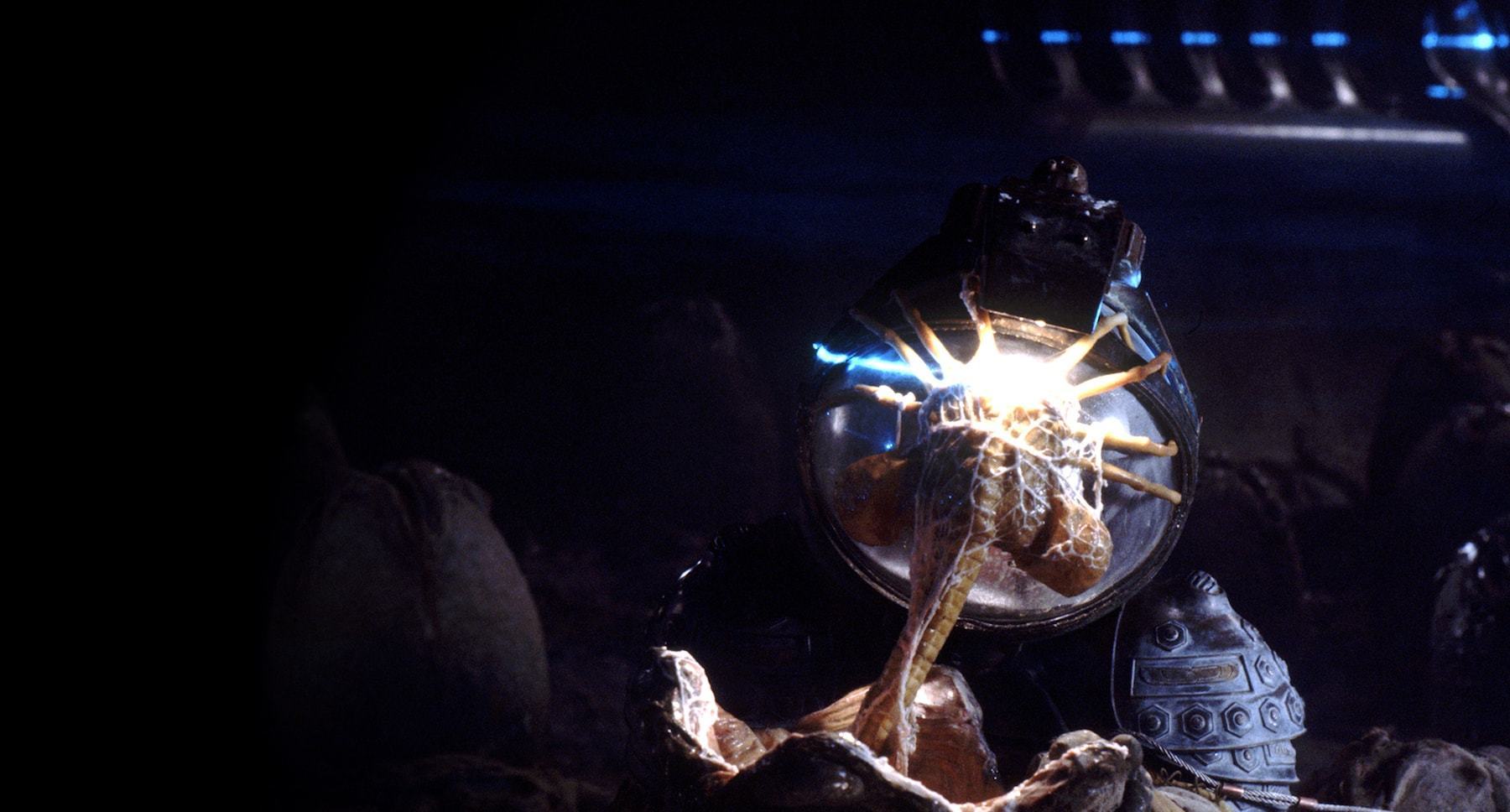 Face Hugger Alien attached to a helmet in the film "Alien" 