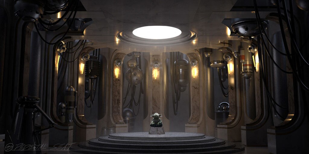 Yoda in Star Wars: Tales from the Galaxy's Edge concept art.