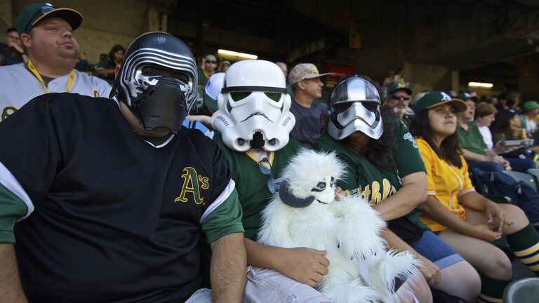 A detailed view of a Oakland Athletics jersey while in action