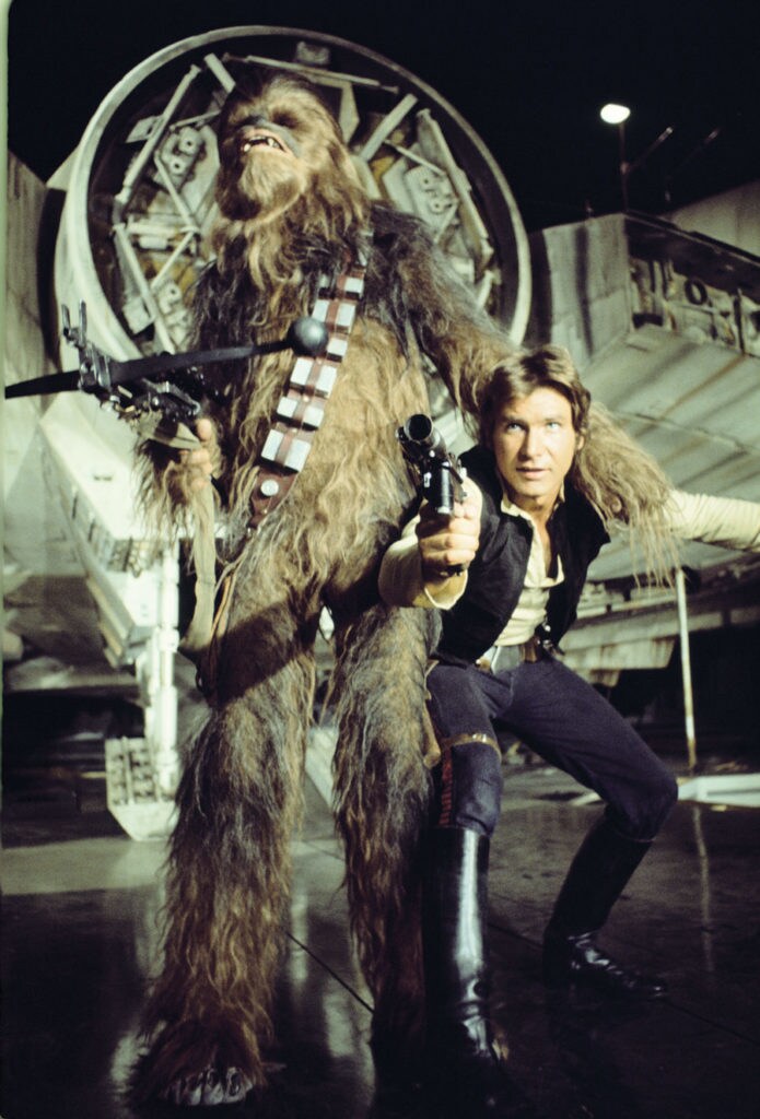 Photo shoot of Han Solo and Chewbacca from Star Wars: A New Hope, from the book Star Wars Icons: Han Solo.