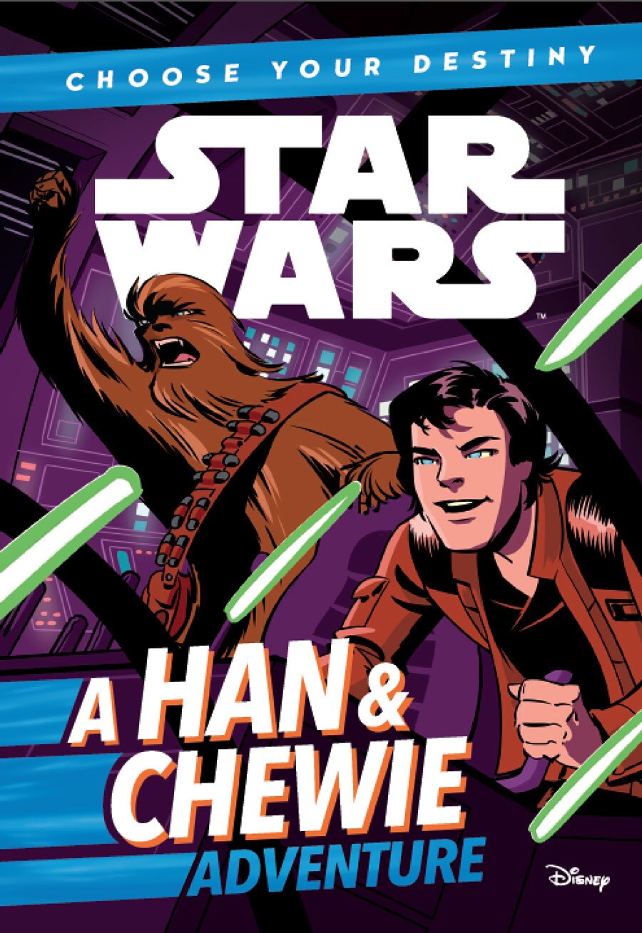 The cover of the book Star Wars: Choose Your Destiny: A Han & Chewie Adventure, by writer Cavan Scott and artist Elsa Charretier, features Han and Chewie in the cockpit of the Millennium Falcon.