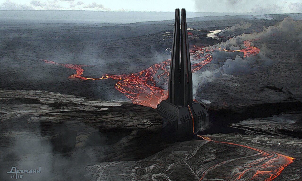 Mustafar and Vader's Castle concept art from Rogue One