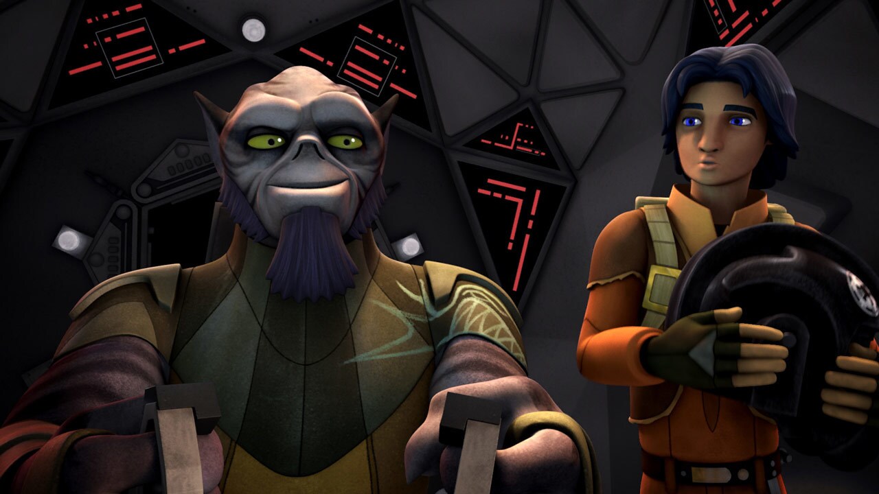 Ezra and Zeb pilot the Ghost in Star Wars Rebels.