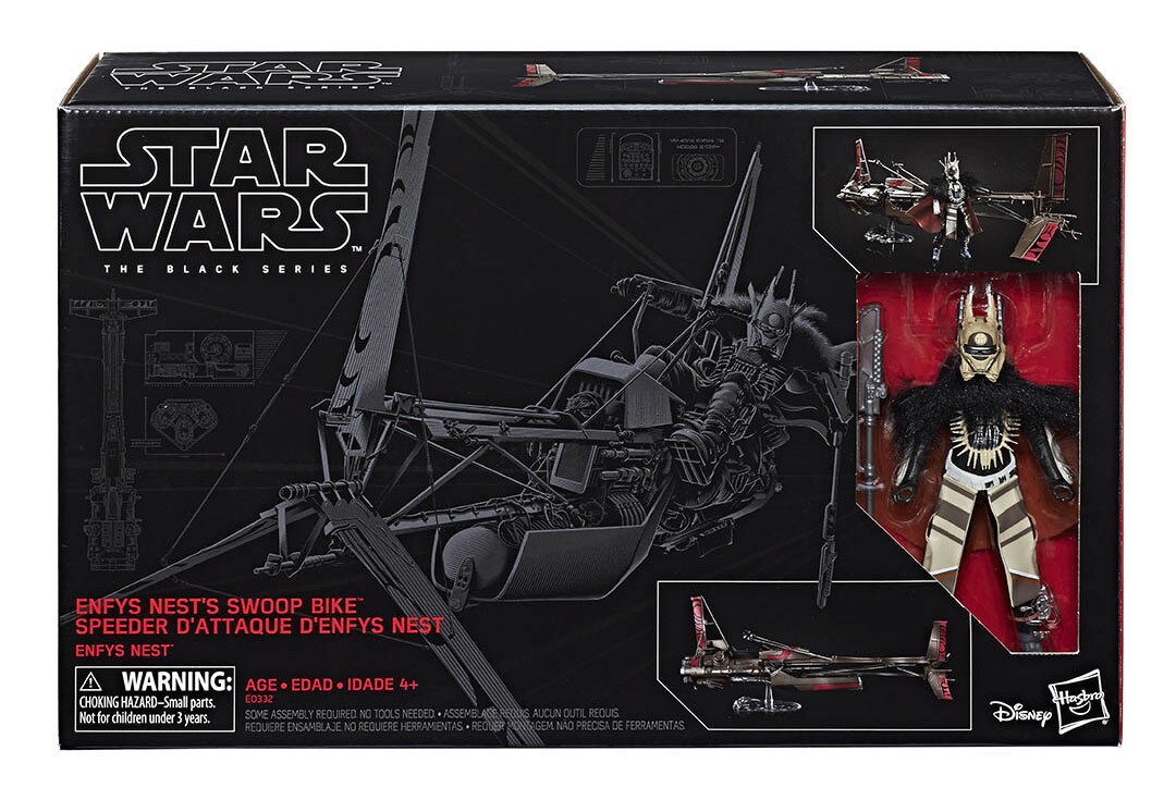 Hasbro's Black Series Enfys Nest action figure with swoop bike.