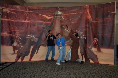 James Floyd, a Star Wars fan, remembers taking pictures with a backdrop of an ackley at the second Star Wars Celebration with other fans.