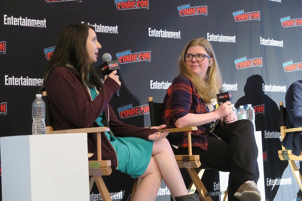 Authors are shown on a panel at NYCC 2018.