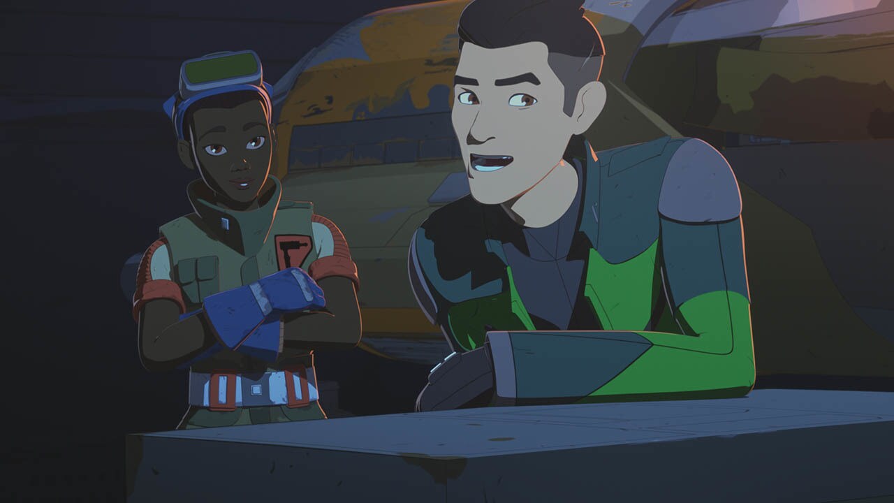 Tam and Kaz are seen in a scene from Star Wars Resistance.