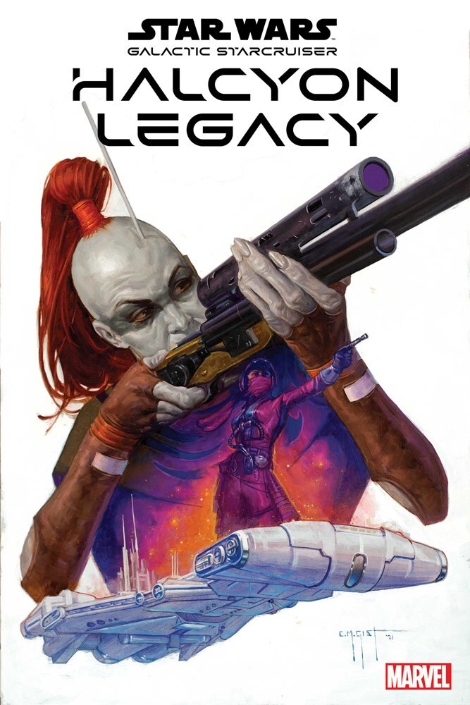 Star Wars: Halcyon Legacy #2 cover featuring Aurra Sing and the Halcyon.