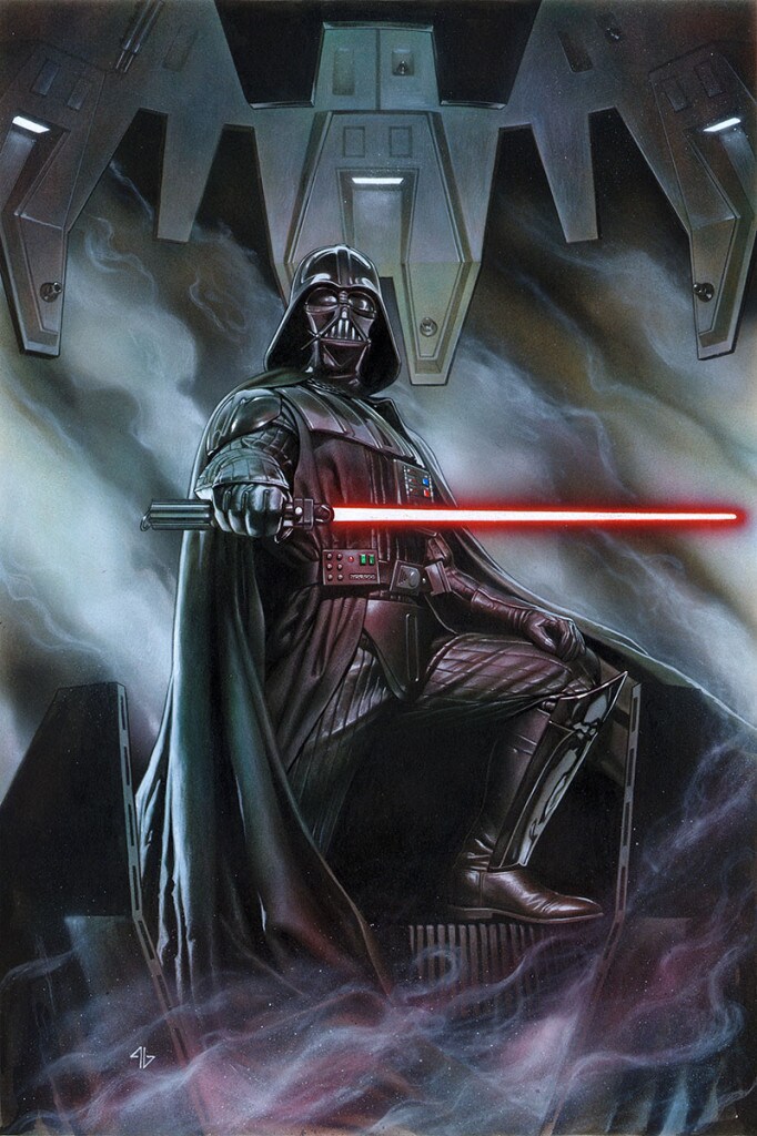 Darth Vader presents his lightsaber.