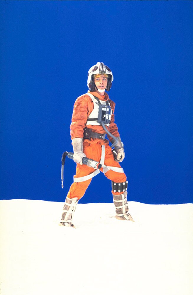 Luke in snowspeeder uniform behind the scenes