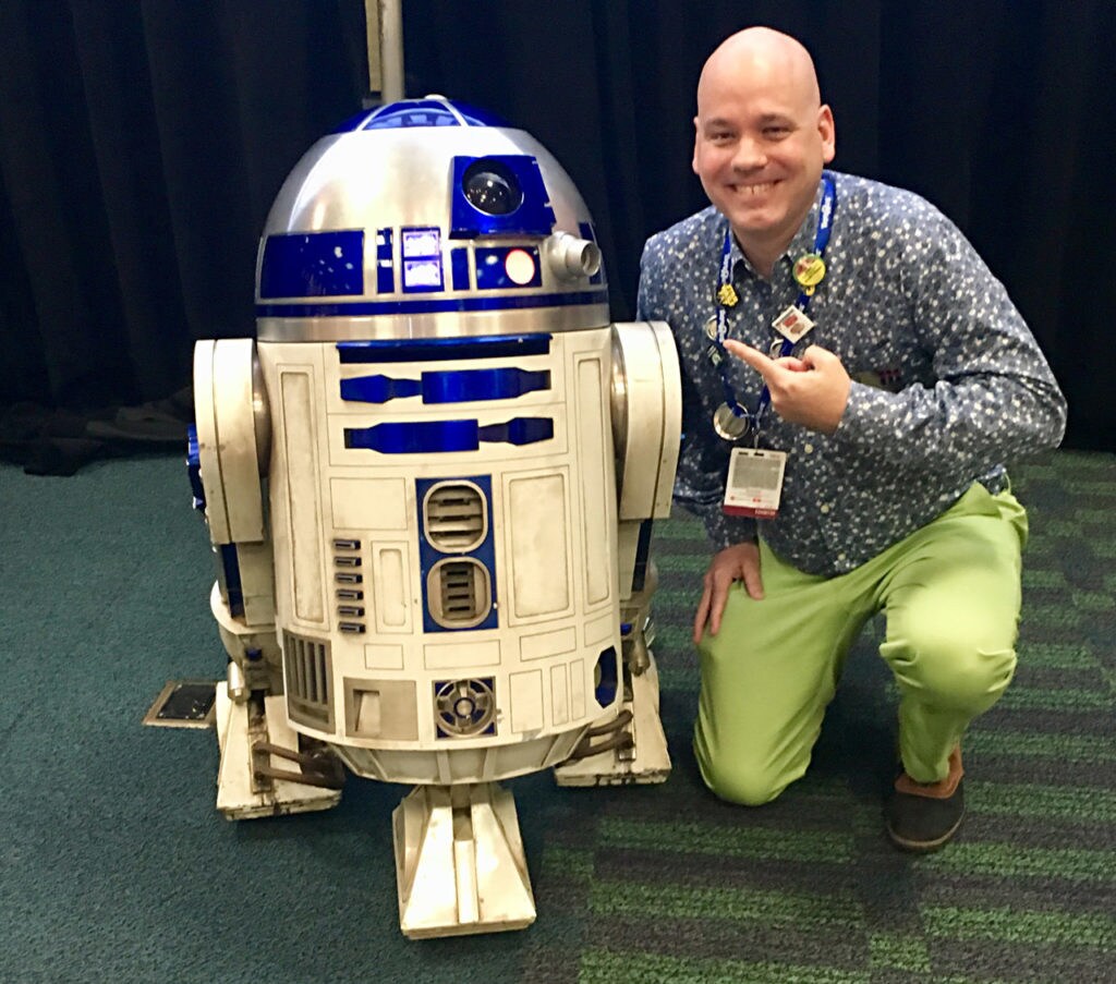 Jason Fry with R2-D2 at Star Wars Celebration.