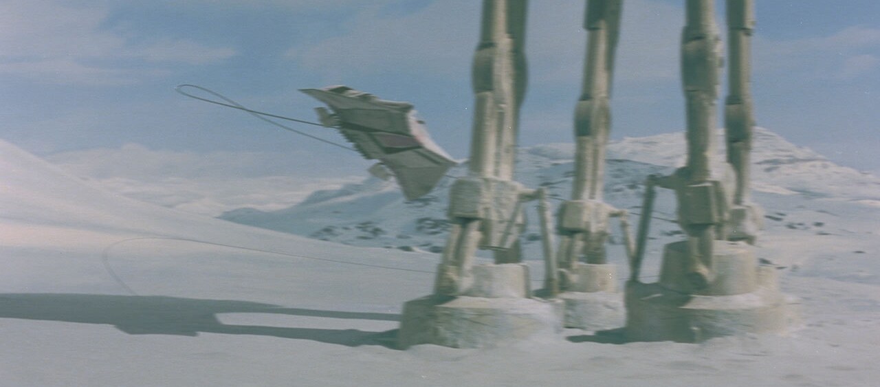 Wedge Antilles flying around an AT-AT