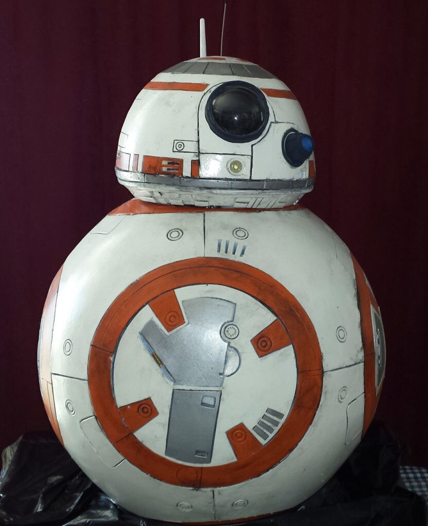 A homemade, foam-covered model of BB-8.