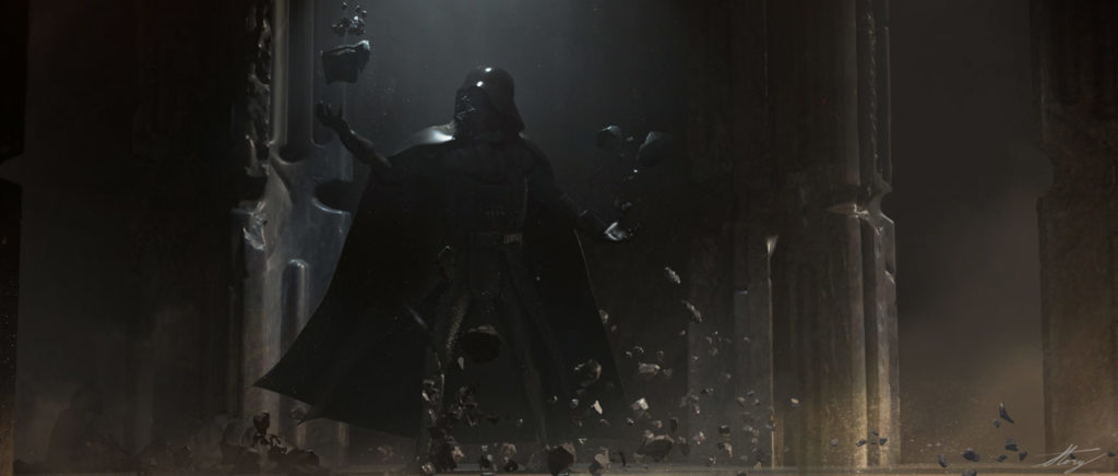 Concept art of Darth Vader training the player in the Force in Vader Immortal - Episode II.