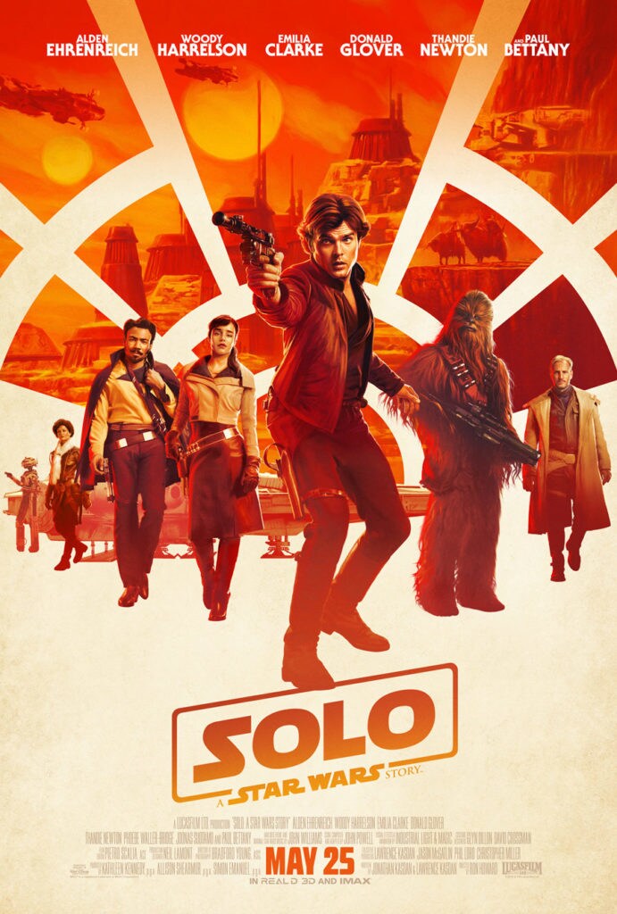 A Solo: A Star Wars Story poster, featuring Han with a blaster drawn.