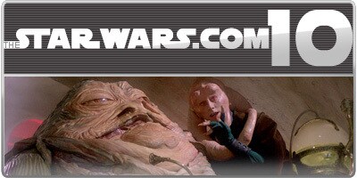 Jabba the Hutt speaks with his servant Bib Fortuna.