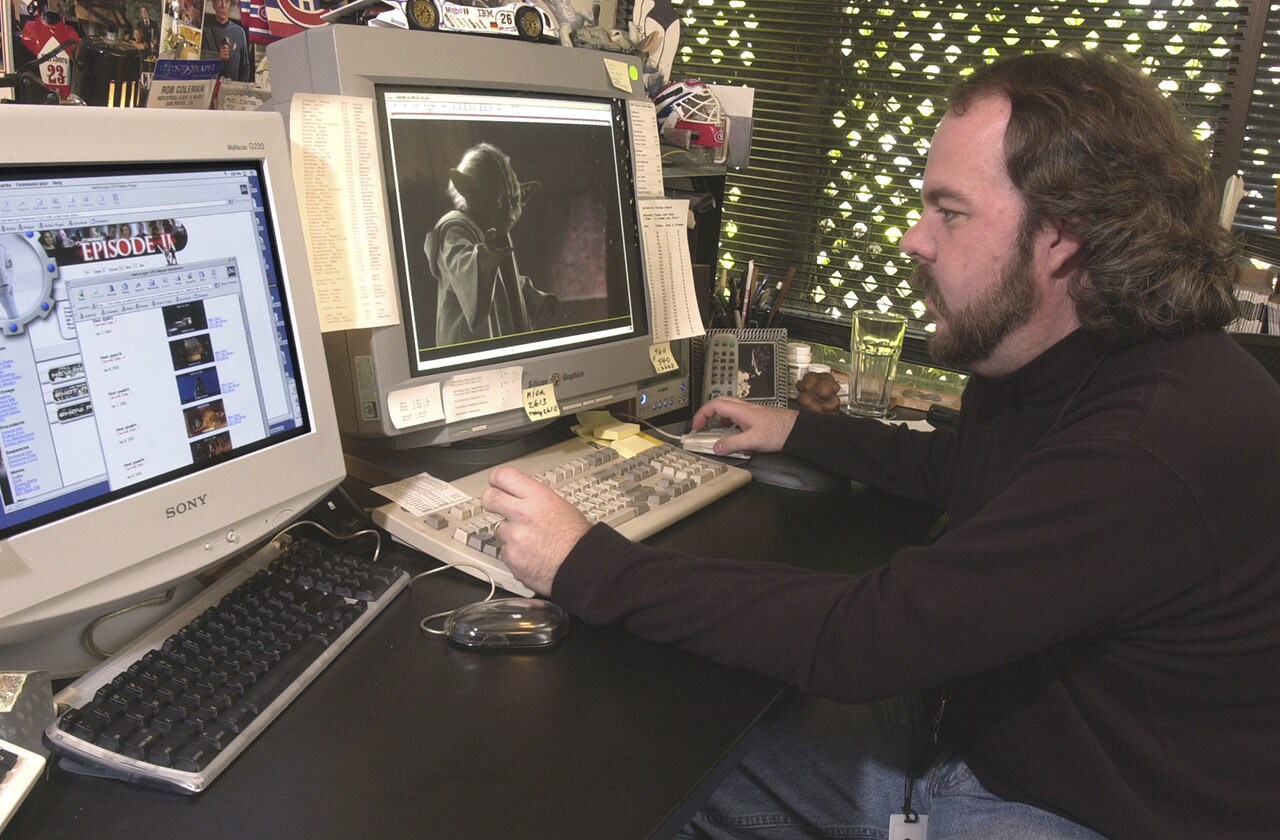 Behind the scenes of Rob Coleman working on a digital Yoda