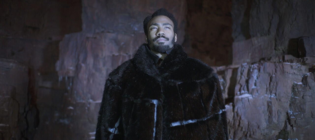 Lando in a fur coat in Solo: A Star Wars Story.