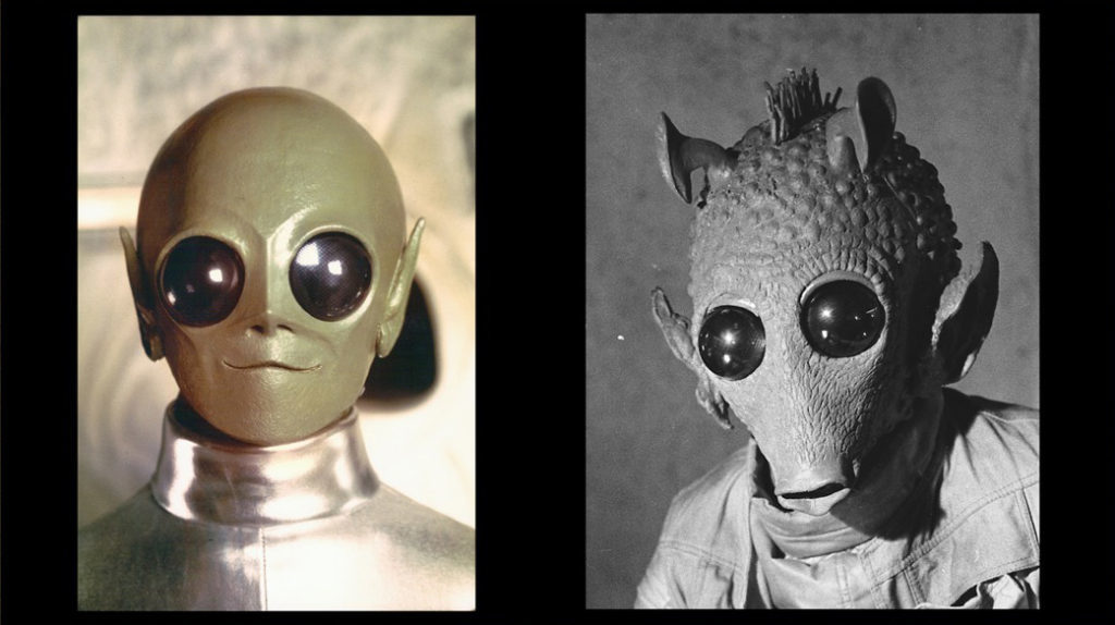 Left: an alien froma commercial. Right: The alien he would become, Greedo