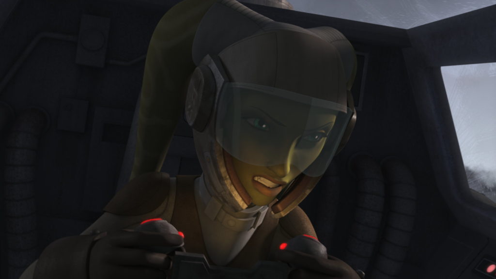 Hera flies a starfighter.