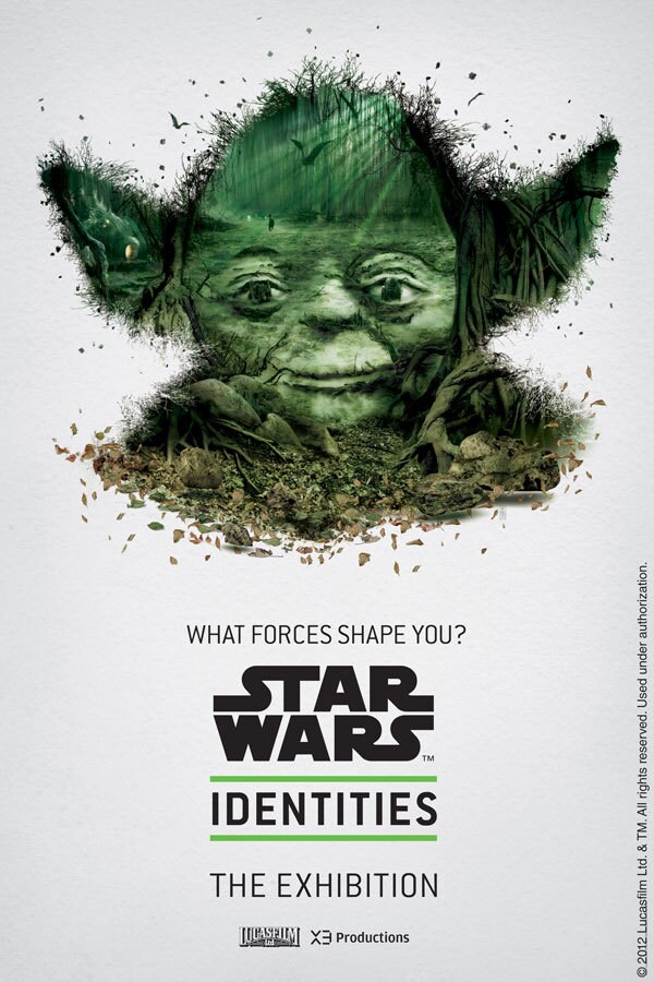 A poster for the Star Wars Identities exhibit, featuring Yoda.